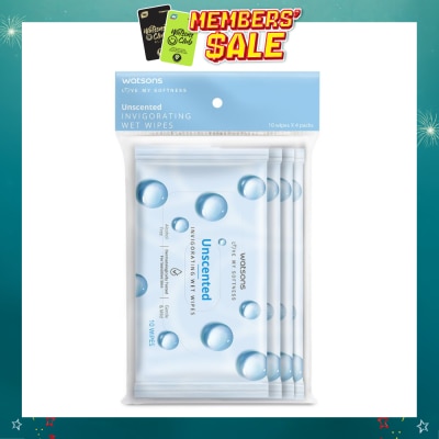 WATSONS - Invigorating Wet Wipes Unscented 10s x 4 packet