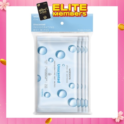 WATSONS [CNY] Invigorating Wet Wipes Unscented 10s x 4 packet