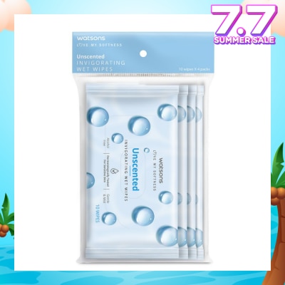 WATSONS Invigorating Wet Wipes Unscented 10s x 4 packet