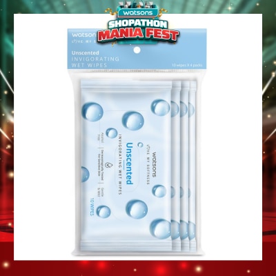 WATSONS - Invigorating Wet Wipes Unscented 10s x 4 packet