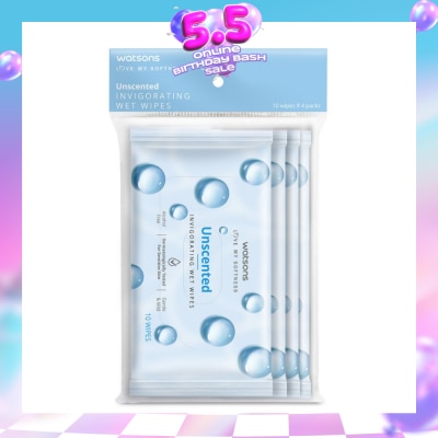 WATSONS - Invigorating Wet Wipes Unscented 10s x 4 packet