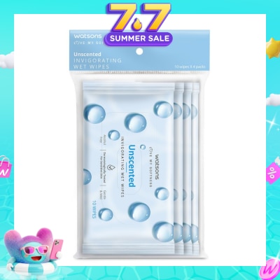 WATSONS - Invigorating Wet Wipes Unscented 10s x 4 packet