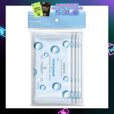 WATSONS Invigorating Wet Wipes Unscented 10s x 4 packet