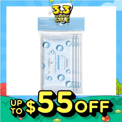 WATSONS [CNY] Invigorating Wet Wipes Unscented 10s x 4 packet