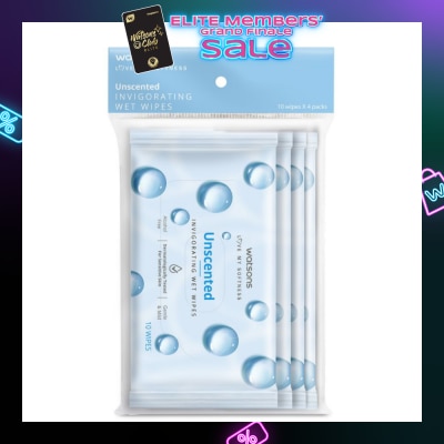 WATSONS Invigorating Wet Wipes Unscented 10s x 4 packet