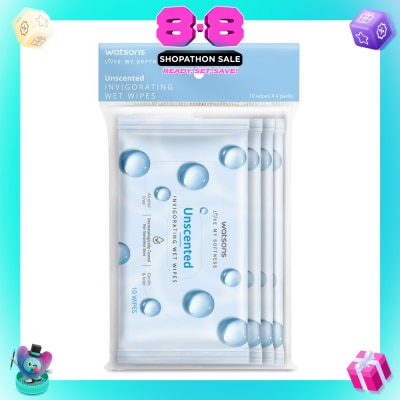 WATSONS - Invigorating Wet Wipes Unscented 10s x 4 packet
