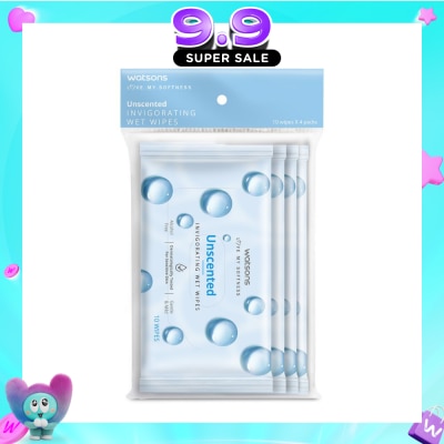 WATSONS - Invigorating Wet Wipes Unscented 10s x 4 packet image