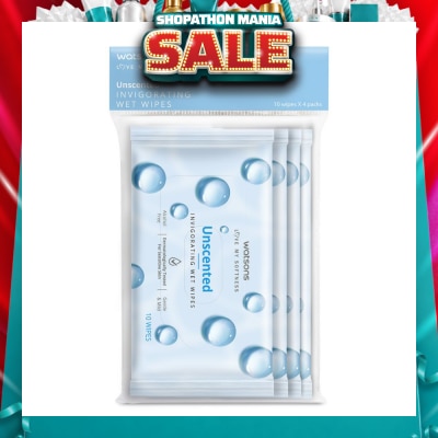 WATSONS - Invigorating Wet Wipes Unscented 10s x 4 packet