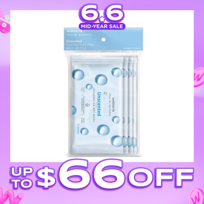 WATSONS - Invigorating Wet Wipes Unscented 10s x 4 packet