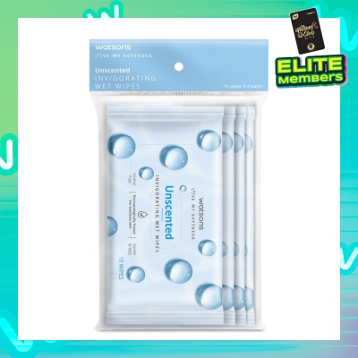 WATSONS Invigorating Wet Wipes Unscented 10s x 4 packet