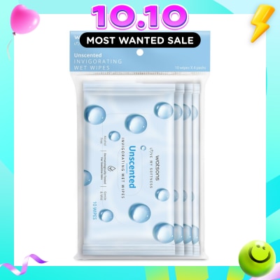 WATSONS Invigorating Wet Wipes Unscented 10s x 4 packet image