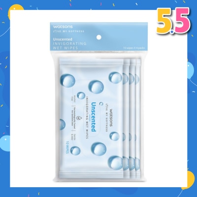 WATSONS Unscented Invigorating Wet Wipes 10s x 4