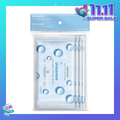 WATSONS Invigorating Wet Wipes Unscented 10s x 4 packet