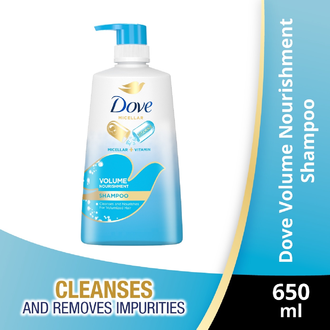 Dove Volume Nourishment Shampoo 650ml (Formulated with Micellar Oxygen)