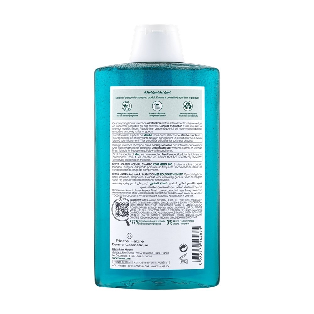 Detox - Normal Hair Organic Mint Shampoo (For All Hair Types & Ultra-Fresh Deep Clean Scalp) 400ml