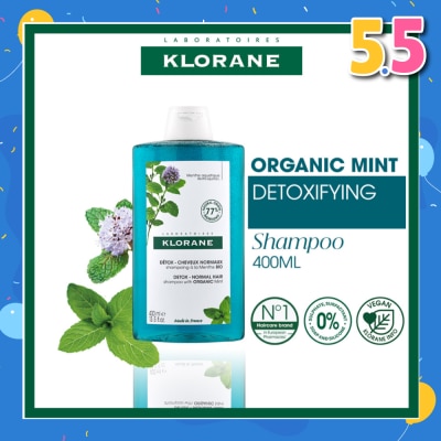 KLORANE Detox - Normal Hair Organic Mint Shampoo (For All Hair Types & Ultra-Fresh Deep Clean Scalp) 400ml