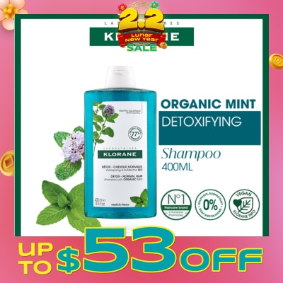 KLORANE Detox - Normal Hair Organic Mint Shampoo (For All Hair Types & Ultra-Fresh Deep Clean Scalp) 400ml