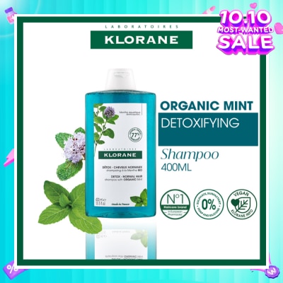 KLORANE Detox - Normal Hair Organic Mint Shampoo (For All Hair Types & Ultra-Fresh Deep Clean Scalp) 400ml