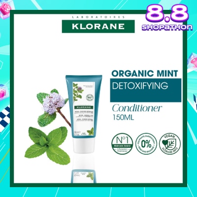 KLORANE Detox - Normal Hair Organic Mint Conditioner (For All Hair Types & To Detoxifying, Detangling & Protects) 150ml