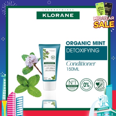 KLORANE Detox - Normal Hair Organic Mint Conditioner (For All Hair Types & To Detoxifying, Detangling & Protects) 150ml