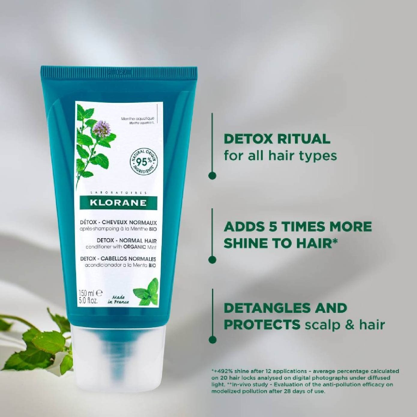 Detox - Normal Hair Organic Mint Conditioner (For All Hair Types & To Detoxifying, Detangling & Protects) 150ml