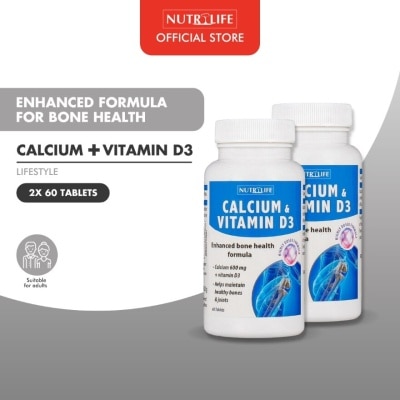 NUTRILIFE Calcium & Vitamin D3 Tablet Supplement Packset (To Improve Bone Health & Density) 60s x 2