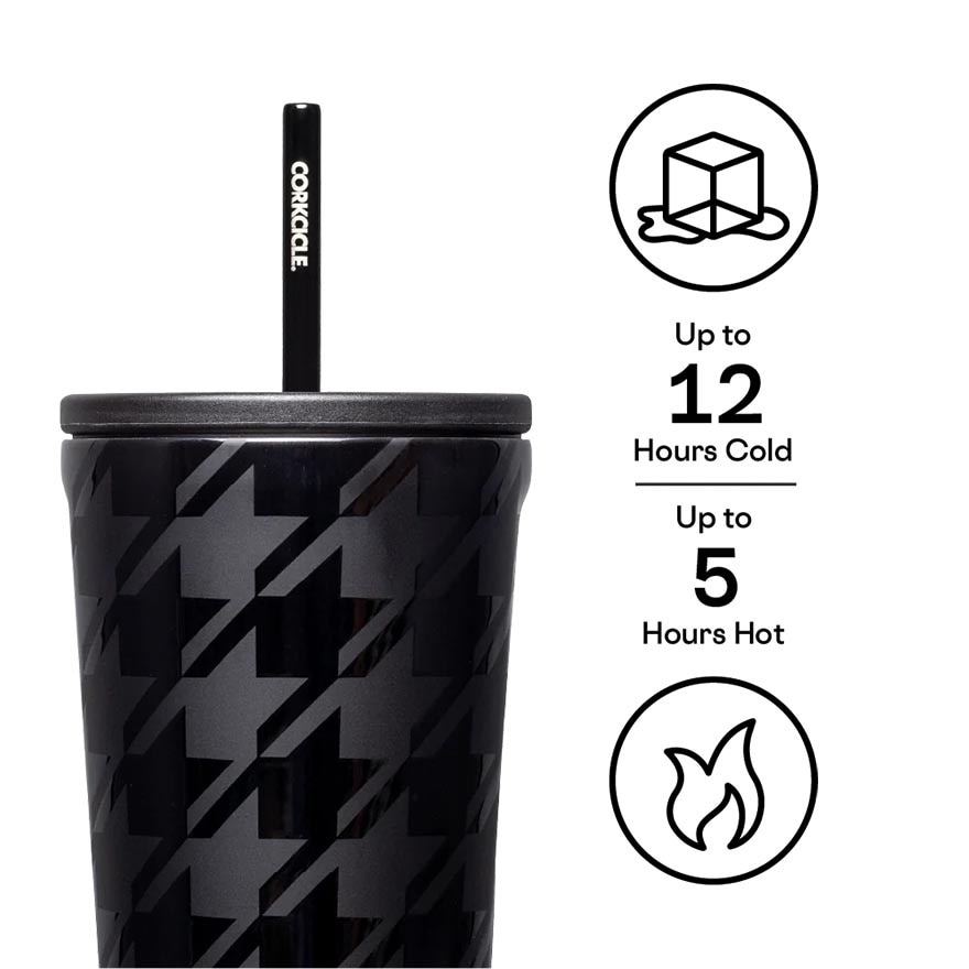 Cold Cup Insulated Tumbler With Straw (Onyx Houndstooth) 700ml