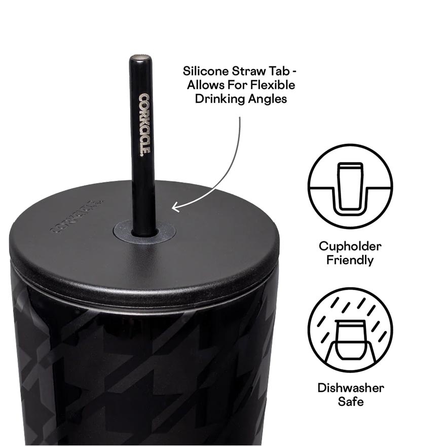 Cold Cup Insulated Tumbler With Straw (Onyx Houndstooth) 700ml