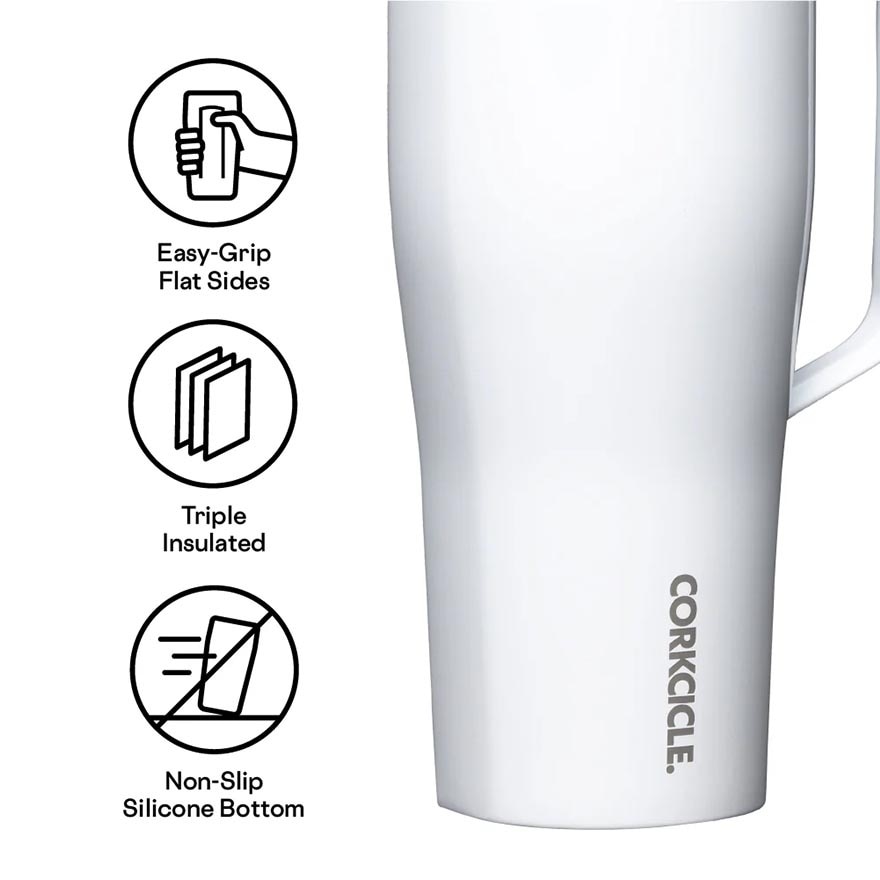 Cold Cup XL Insulated Tumbler With Handle & Straw (Gloss White) 880ml