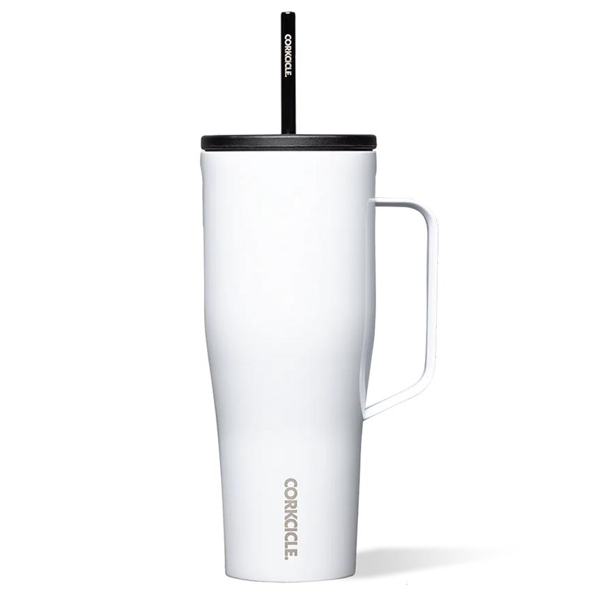 Cold Cup XL Insulated Tumbler With Handle & Straw (Gloss White) 880ml