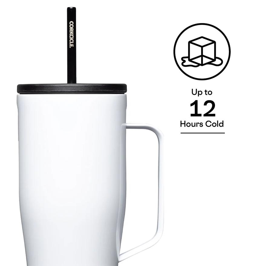 Cold Cup XL Insulated Tumbler With Handle & Straw (Gloss White) 880ml