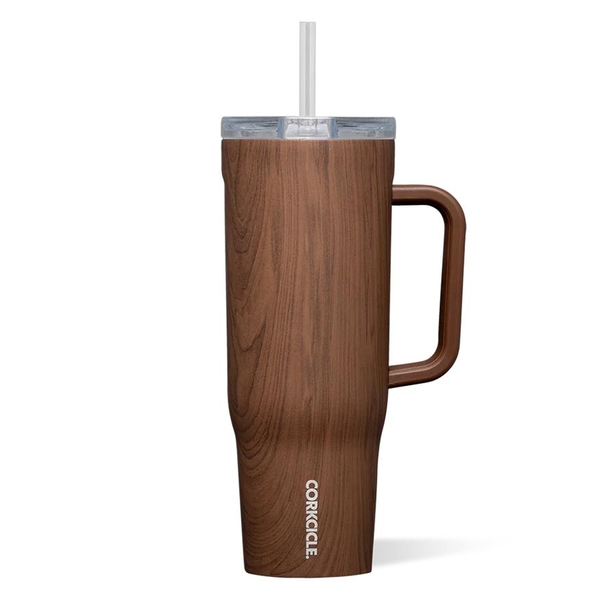 Cruiser Insulated Tumbler With Handle & Straw (Walnut Wood) 1.2L