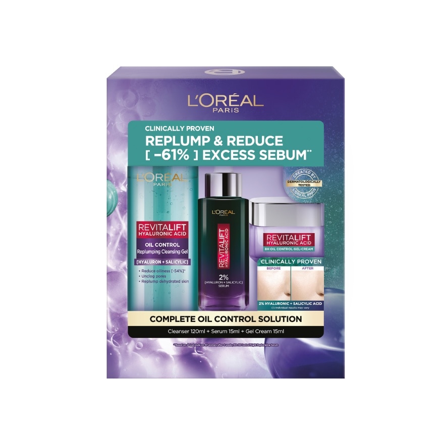Hyaluronic Acid Oil Control Starter Kit (Cleanser + Serum + Gel Cream) 1s