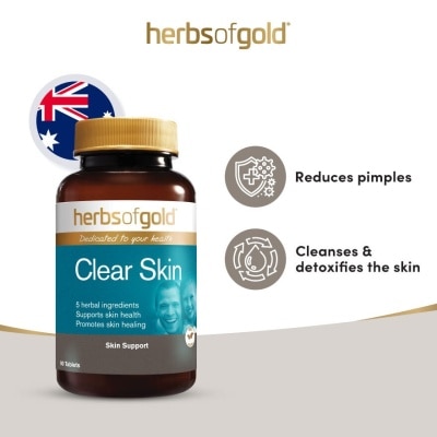 HERBS OF GOLD Clear Skin Support Tablet (to Reduces Pimples, Cleanses & Detoxifies The Skin) 90s