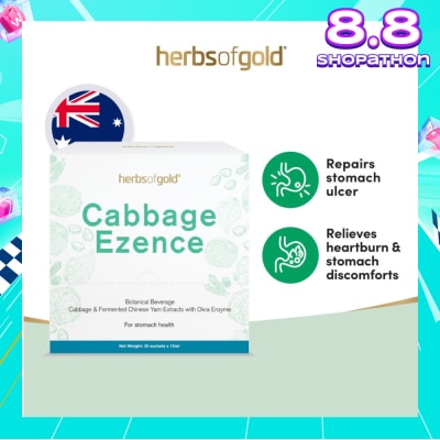 HERBS OF GOLD Cabbage Ezence For Stomach Health Sachet (Repairs Stomach Ulcer, Relieves Heartburn& Stomach Discomforts) 30s
