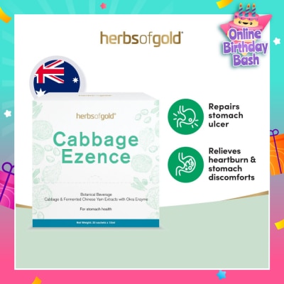 HERBS OF GOLD Cabbage Ezence For Stomach Health Sachet (Repairs Stomach Ulcer, Relieves Heartburn& Stomach Discomforts) 30s