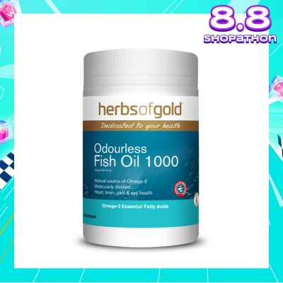 HERBS OF GOLD Odourless Omega-3 Fish Oil 1000mg Softgel (DHA & PHA For Heart, Brain, Joint & Eyes Health) 90s