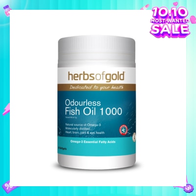 HERBS OF GOLD Odourless Omega-3 Fish Oil 1000mg Softgel (DHA & PHA For Heart, Brain, Joint & Eyes Health) 90s