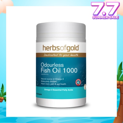HERBS OF GOLD Odourless Omega-3 Fish Oil 1000mg Softgel (DHA & PHA For Heart, Brain, Joint & Eyes Health) 90s