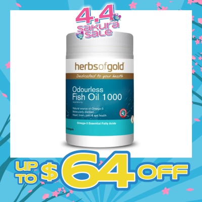 HERBS OF GOLD - Odourless Omega-3 Fish Oil 1000mg Softgel (DHA & PHA For Heart, Brain, Joint & Eyes Health) 90s