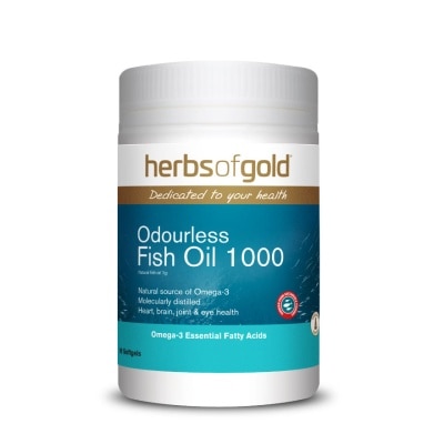 HERBS OF GOLD Odourless Omega-3 Fish Oil 1000mg Softgel (DHA & PHA For Heart, Brain, Joint & Eyes Health) 90s