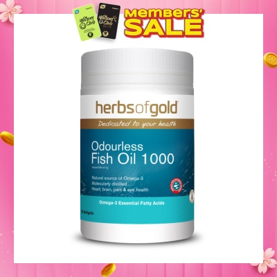 HERBS OF GOLD Odourless Omega-3 Fish Oil 1000mg Softgel (DHA & PHA For Heart, Brain, Joint & Eyes Health) 90s