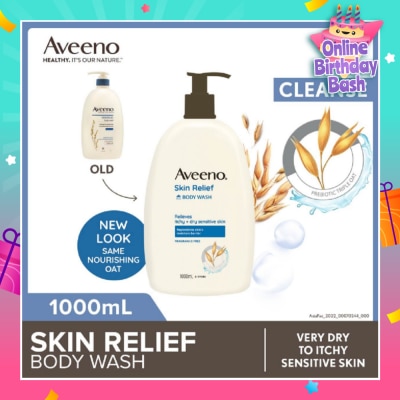 AVEENO Skin Relief Moisturizing Body Wash Fragrance Free (Suitable For Very Dry To Itchy Skin And Gentle Enough For Sensitive Skin) 1L