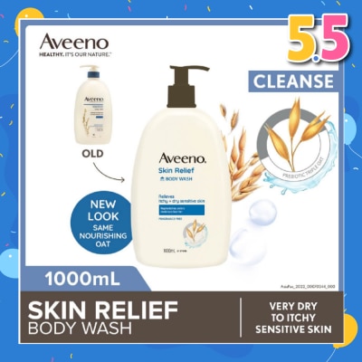 AVEENO Skin Relief Moisturizing Body Wash Fragrance Free (Suitable For Very Dry To Itchy Skin And Gentle Enough For Sensitive Skin) 1L