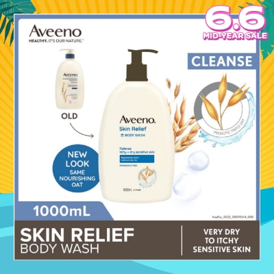 AVEENO Skin Relief Moisturizing Body Wash Fragrance Free (Suitable For Very Dry To Itchy Skin And Gentle Enough For Sensitive Skin) 1L