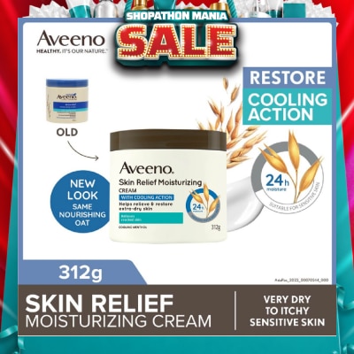 AVEENO - Skin Relief Moisturizing Cream With Cooling Action (Helps Soothe Night Time Itch & Steroid-Free Suitable For Very Dry To Itchy Skin And Gentle Enough For Sensitive Skin) 312g