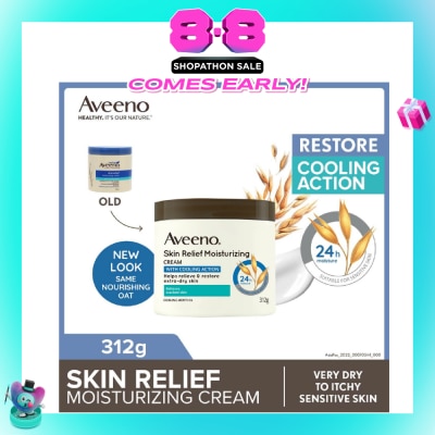 AVEENO - Skin Relief Moisturizing Cream With Cooling Action (Helps Soothe Night Time Itch & Steroid-Free Suitable For Very Dry To Itchy Skin And Gentle Enough For Sensitive Skin) 312g