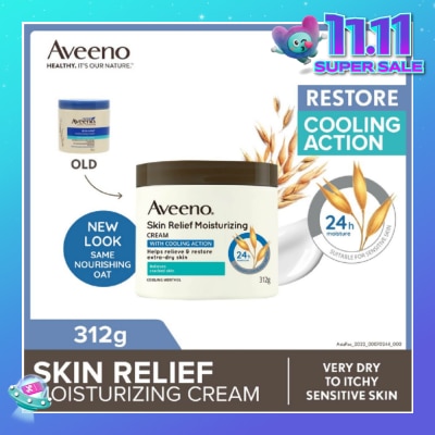 AVEENO Skin Relief Moisturizing Cream With Cooling Action (Helps Soothe Night Time Itch & Steroid-Free Suitable For Very Dry To Itchy Skin And Gentle Enough For Sensitive Skin) 312g
