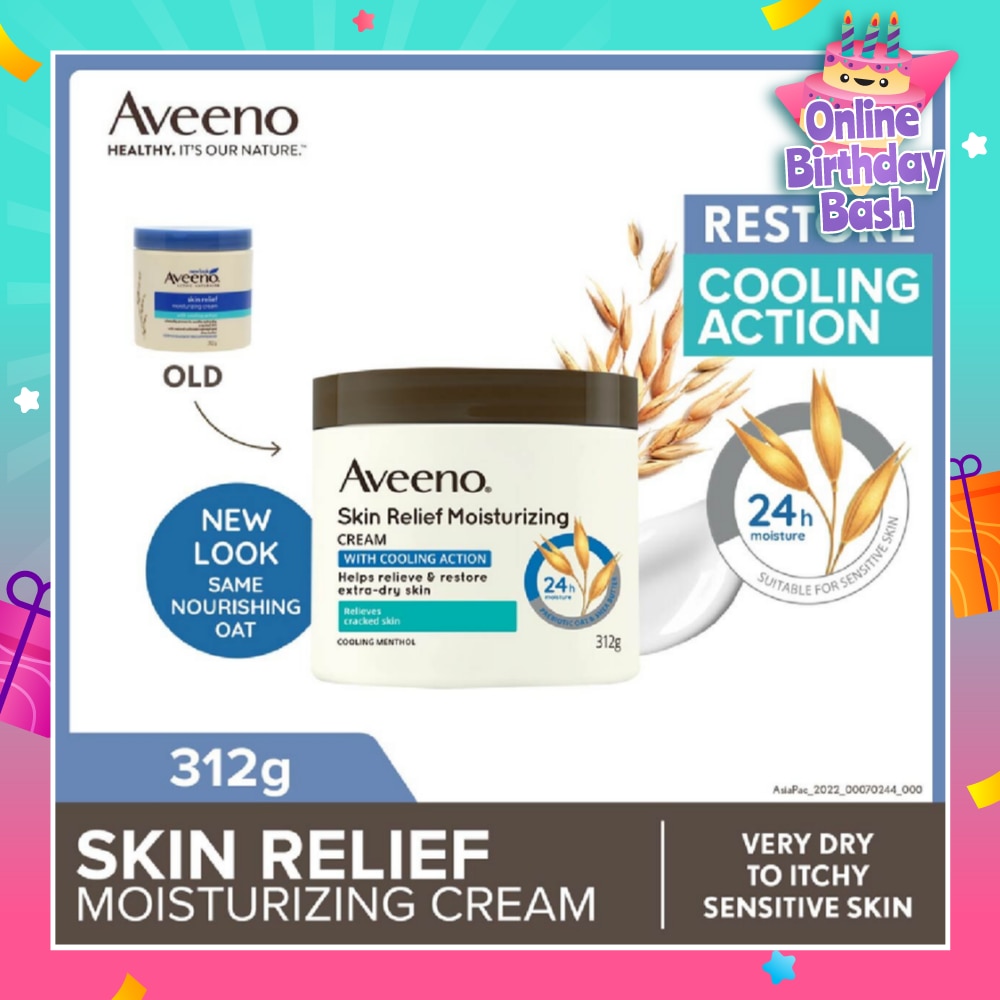 Skin Relief Moisturizing Cream With Cooling Action (Helps Soothe Night Time Itch & Steroid-Free Suitable For Very Dry To Itchy Skin And Gentle Enough For Sensitive Skin) 312g