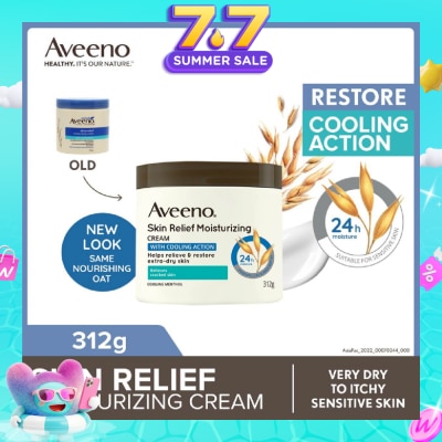 AVEENO - Skin Relief Moisturizing Cream With Cooling Action (Helps Soothe Night Time Itch & Steroid-Free Suitable For Very Dry To Itchy Skin And Gentle Enough For Sensitive Skin) 312g